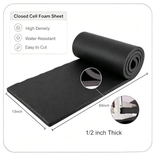 Cuttable Closed Cell Foam Padding Sheet, Sound Proof Foam Pad Anti-Vibration Rubber Foam Sheets for Sound Insulation, DIY Seals, Gaskets, Flooring & Car Storage (1/2" T x 13" W x 60" L) - size: 1/2" T x 13" W x 60" L