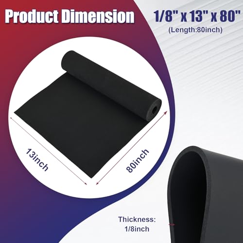 NYXOVA 1/8" x 13" x 80" Neoprene Sponge Foam Sheet Roll, Closed Cell Foam Rubber Padding Without Adhesive, Soundproof Insulation, Shock Absorption for DIY, Gaskets, Crafts - size: 1/8" x 13" x 80"