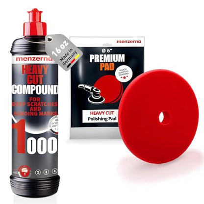 menzerna Deep Scratch Remover Kit I Car polishing Set - color: Heavy Cut 1000 (16oz) + Pad