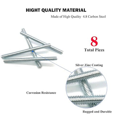 8pcs Silver Zinc Fully All Threaded Rod Carbon Steel Long Thread Screw 5/16x4 for Furniture Garden Railing Mounting Assembly Fastening Steel Frame Connection Full Thread Rod for Furniture - size: Silver-Zinc 5/16x4 Inch-8P