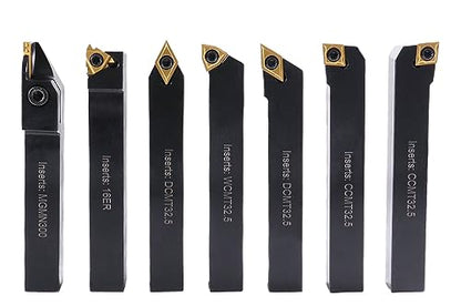 Accusize 5/8 in Shank Indexable Carbide Turning Tool Set, 2387-2005PLUS - size: 7 Pcs/Set, w/ 10 Extra Inserts for steel