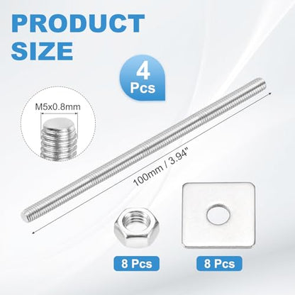 MECCANIXITY 4Set M5x100mm Fully Threaded Rod Threaded Rods Bar Studs - size: M5x100mm