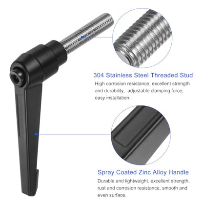 uxcell 2pcs Clamping Lever Handles, M12 x 50mm 304 Stainless Steel Threaded Male Stud, Adjustable Handles Locking Quick Release Ratchet Push Button Bolt Knobs, Black - size: M12 x 50mm