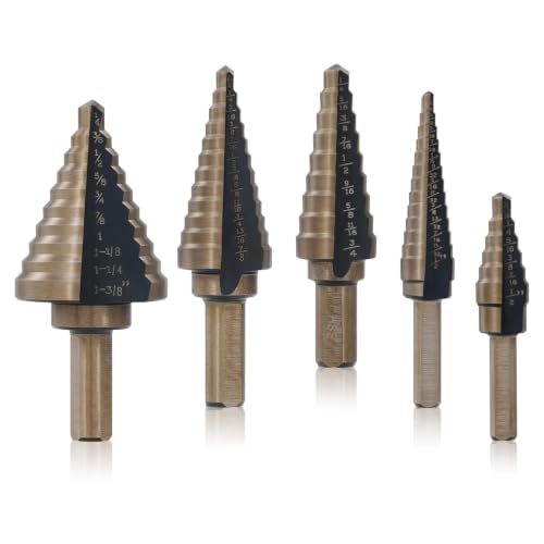 5PCS HSS Titanium Step Drill Bit Set - size: 5Pc Step Drill Bits
