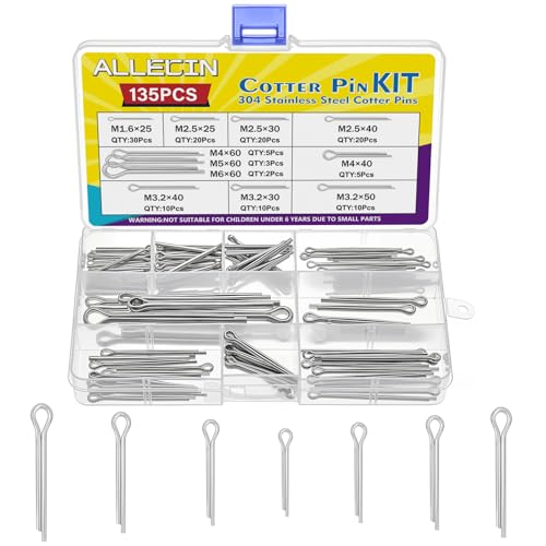 11 Values Cotter Pin Kit 304 Stainless Steel Small Cotter Pins Large Split Pins Hardware Pins Set for Automotive Machinery Repairs DIY Crafts (Pack of 135Pcs) - size: Straight Cotter Pin