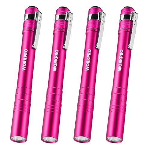 WORKPRO LED Pen Light, Aluminum Pen Flashlight, Pocket Flashlight with Clip - color: Pink