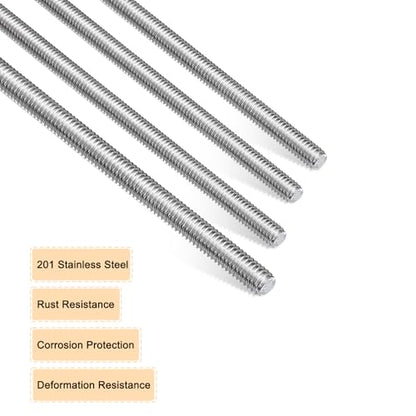 uxcell 8pcs 8/32 Inch M4 Threaded Rods with 40pcs Hex Nuts and Washers 12 Inch 201 Stainless Steel Full Threads Right-Hand Thread for Hangers, U-Bolts, Beaded Garden Stake Rods, Silver - size: 12 Inch