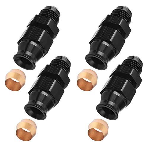 6AN Male Flare to 3/8" Fuel Hardline Tube Fitting, 3/8 Inch OD Tube to AN6 Compression Adapter Straight Connector Aluminum Black 4PCS
