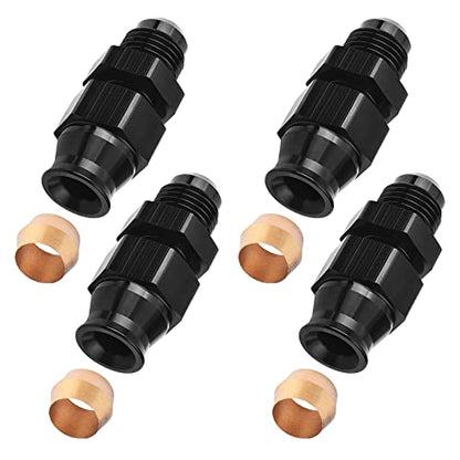 6AN Male Flare to 3/8" Fuel Hardline Tube Fitting, 3/8 Inch OD Tube to AN6 Compression Adapter Straight Connector Aluminum Black 4PCS
