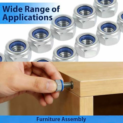 Metric Locknuts Assortment Kit-7 Sizes (M3 M4 M5 M6 M8 M10 M12),198PCS 304 (A2-70) Stainless Steel Nylon Insert Lock Nuts Kit, Standard Metric Thread Nylock Nuts - size: Multiple