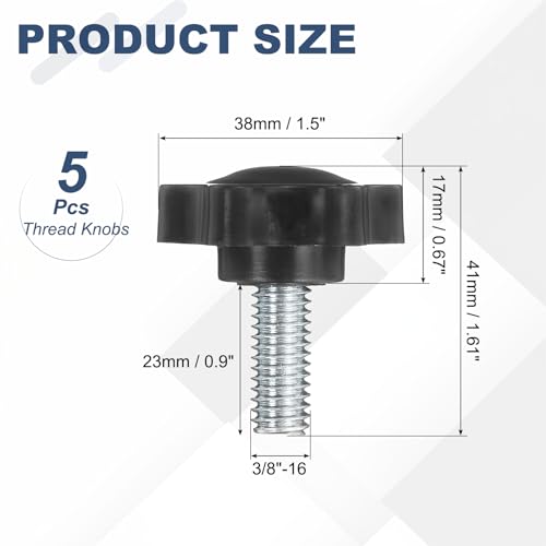 uxcell 5Pcs 3/8"-16 Star Knobs 0.9" Threaded Stud Male Clamping Knob - size: 3/8"-16, 0.9"
