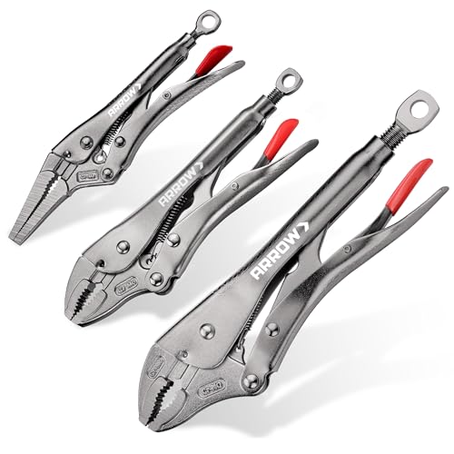 ARROW 3PCS Locking Pliers Set with Long Nose and Curved Jaw - size: 6.5&7&10inch