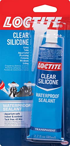 Loctite Silicone Sealant, Clear, 2.7 fl oz Tube, 1 Pack - 100% Waterproof Sealant for Glass, Ceramic, Wood, Plastic & More - size: Single 2.7 Oz Tube