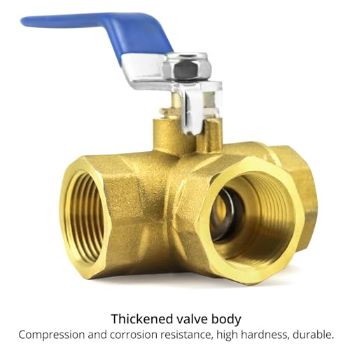 QWORK 3-Way T-Port Forged Brass Ball Valve, NPT Female Full Port, 400WOG, 3/4 Inch Shut Off Diverter Valve for Plumbing, Air, Oil Lines - size: DN20