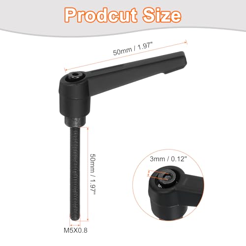 uxcell 2Pcs M5 x 50mm Adjustable Knobs Handle Male Thread Push Button Ratchet Quick Release Locking Rotating Bolt for Lathe Machinery, Black - size: M5 x 50mm