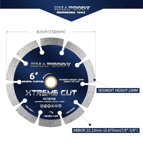 RHAPSODY 6 Inch Diamond Saw Blade 2Pcs, Segmented General Purpose Blade - color: Segmented Blade, size: 6Inch