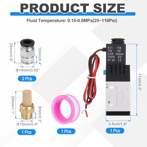 MECCANIXITY 1/4 Inch Pneumatic Valve 12V, 3 Way 2 Position Electric Air Solenoid Valve Manual Control Outlet Wire - size: 1/4 Inch