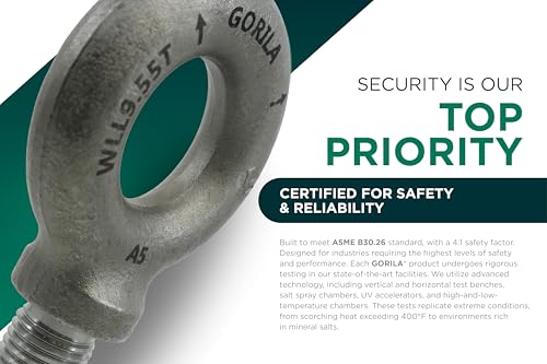 GORILA Lifting Mechanical Shoulder Eye Bolt | 1 1/2" - 6 x 3 1/2" | 21050 LBS (9,55 Ton) | Safety Factor 4:1 | Since 1989 - size: 1 1/2" - 6 x 3 1/2"