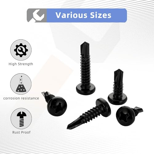 Mellewell #10 x 3/4" Pan Head Self Drilling Screws, Self Tapping Sheet Metal Screws, Black Finish 410 Stainless Steel, 100 PCS - color: Black, size: #10 x 3/4"