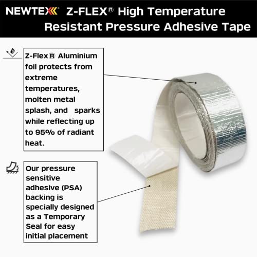 Newtex High Heat Resistant Tape - Extreme Temperature Aluminum Foil Z-Flex Tape - Pressure Sensitive Adhesive Ducting, Insulation, Reflective Heat Barrier Tape Roll (2" x 25') (Pack of 3) - size: 2 Inches x 25 Feet (Pack of 3)