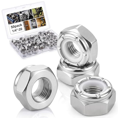 Shimeyao 50 Pack 1/4-20 Thin Nylon Insert Lock Nuts,Silver - color: Silver