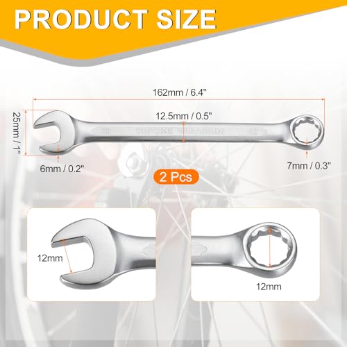 HARFINGTON 2Pcs Metric Combination Wrench 12mm Open End & 15-Degree Offset - size: 12mm