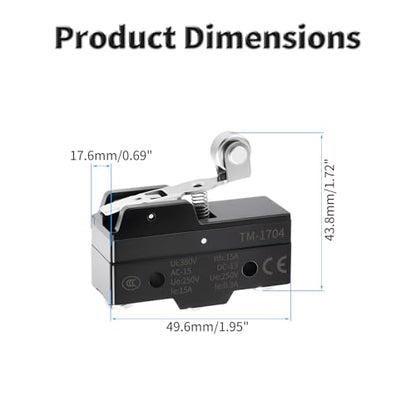 2 Pcs TM-1704 Micro Limit Switch, 15A 250VAC Micro Switch, SPDT - color: TM-1704