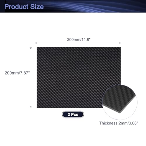 MECCANIXITY 2 Pcs 3K Carbon Fiber Plate Panel Sheets, 300 x 200 x 2mm Carbon Fiber Board Plate Flexible for RC Aircraft, Model Car, Auto Parts (Twill Matte) - size: 300 x 200 x 2mm