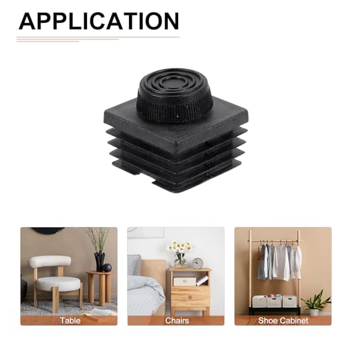DTGN 40x40mm(LxW) Adjustable Leveling Feet - 4Sets - Good for Furniture - Square Insert Kit Furniture Glide - Black