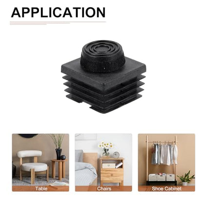 DTGN 40x40mm(LxW) Adjustable Leveling Feet - 4Sets - Good for Furniture - Square Insert Kit Furniture Glide - Black