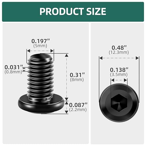 20Pcs M5-0.8 x 8mm Flat Head Socket Cap Screws Bolts 304 Stainless Steel Black Zinc Plated Furniture Bolts, Fully Threaded M5 Bolt with Hex Spanner - size: M5 x 8mm