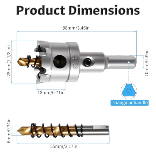 28mm TCT Hole Saw, 1-1/8", Heavy Duty Titanium Pilot Drill Bit - size: Φ28