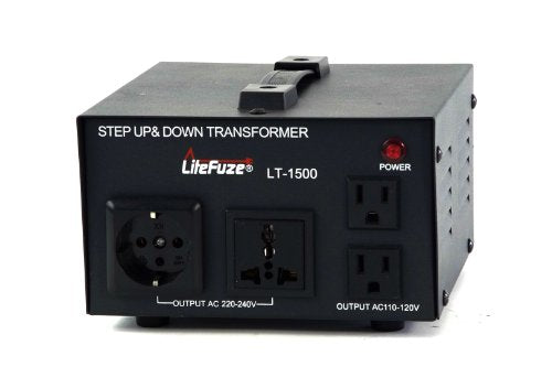 LiteFuze LT Series 1500 Watt Voltage Converter Transformer Step Up/Down - 110v to 220v / 220v to 110v Power Converter - Fully Grounded Cord - Universal Socket, CE Certified - style: 1500 Watt W/ Circuit Breaker