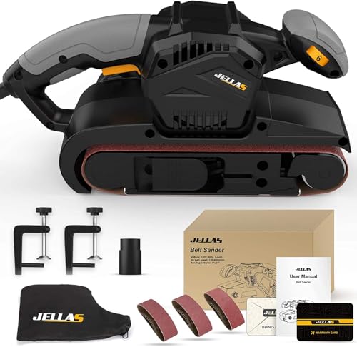 Jellas 7Amp Handheld Belt Sander, 3 21 Inch with Dust Bag for Woodworking