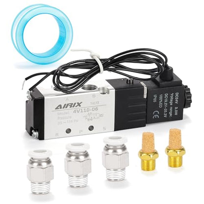 1/8" NPT Solenoid Valve 4V110-06, 5-Way 2-Pos, DC 24V, Out-of-Line - size: NPT1/8″, style: DC24/Out of line