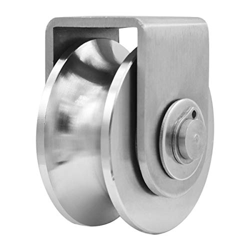 Groove Wheel Pulley Stainless Steel Pulley Block Roller Duplex Bearing Silent Heavy Duty Grooved Wheel Loading 880lb/400 Kg for Material Handling and Moving - size: 54mm U type