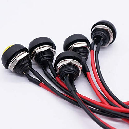 Twidec/10Pcs 12mm Momentary Push Button Switch 1/2" Mounting Hole On Off Mini Round Waterproof 5 Color with Pre-soldered Wires PBS-33B-5C-X-2 - color: multicoloured-12mm, size: Momentary