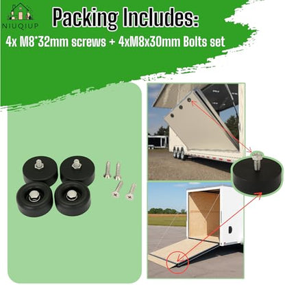 4 Pack 2.5" Heavy Duty Rubber Bumpers for Trailer Ramp Doors & Truck Cargo - Shock Absorbing Door Stops with Bolts/Nuts Kit, Universal Fit Enclosed/Utility Trailers, Generators, Air Compressors