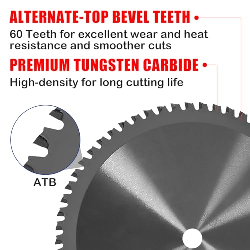 7-1/4" Circular Saw Blade, TCT Metal Cutting Saw Blades with 60T - size: 7-1/4 Inch 60T