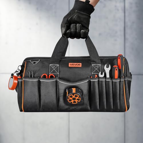 VEVOR Tool Bag, 20 Inch, 33-Pocket Portable Large Tool Box Organizer Storage, Toolbox with Big Zipper, Adjustable Shoulder Strap, Water-Resistant Carry Toolbag, for Men Women Dad Husband Fathers Day