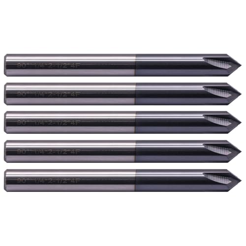 5Pcs 1/4" 4 Flute 90° Solid Carbide Chamfer End Mills - AlTiN Coated