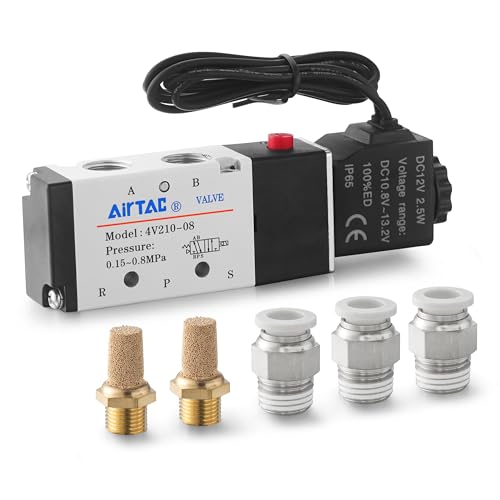 Solenoid Valve AC220V AirTAC 4V210-08 1/4"PT Outlet Wire Pneumatic Air 2 Position 5 Way Electric Single Coil Pilot-Operated - size: 1/4"PT, style: 4V210-08 AC220V Out of line