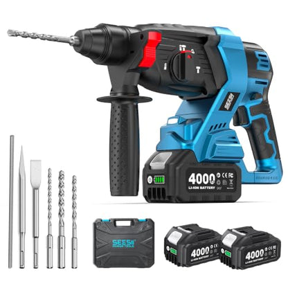 Seesii 1 inch Cordless SDS Plus Rotary Hammer Drill, 2.5J Brushless, 4-Mode
