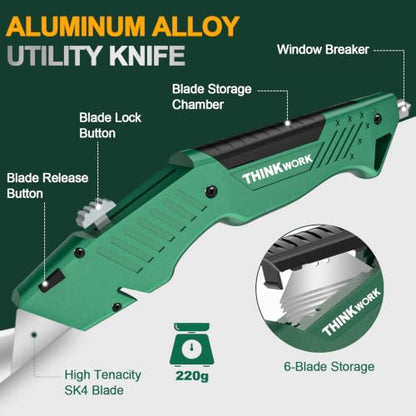 THINKWORK Utility Knife Box Cutter, Retractable & All Metal