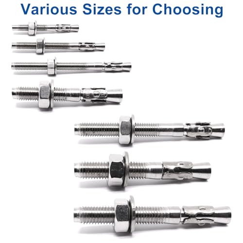 3/8" x 4" Concrete Anchors, Stainless Steel Wedge Anchors Concrete Bolts Heavy Duty Fasteners for Cement (8pcs) - size: 8pcs 3/8" x 4"
