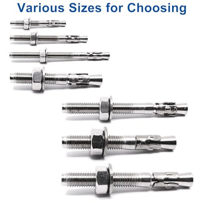 3/8" x 4" Concrete Anchors, Stainless Steel Wedge Anchors Concrete Bolts Heavy Duty Fasteners for Cement (8pcs) - size: 8pcs 3/8" x 4"