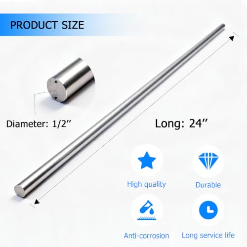 1/2" x 24" Chrome Plated Steel Round Rod,Carbon Steel,1 Pack - size: 1/2" x 24"/13mm x 610mm