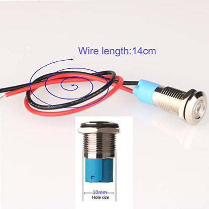 Gebildet 5pcs 10mm LED Metal Indicator Light AC/DC 12-24V Waterproof Signal Lamp Pilot Dash Directional with Wire(Green) - color: Green AC/DC 12-24V
