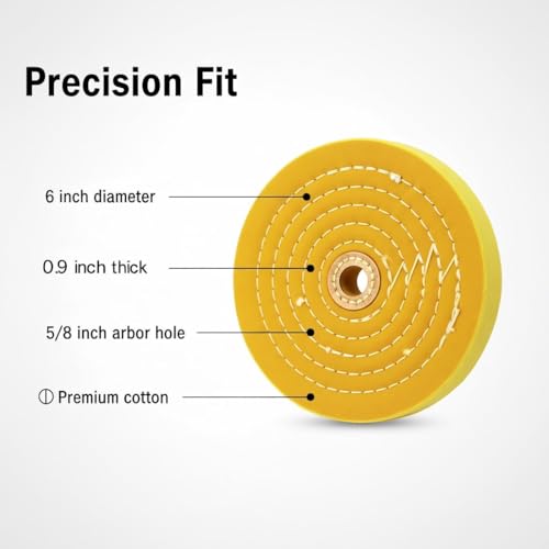 2 Pcs 6" Extra Thick Cotton Buffing Wheel, 5/8" Arbor Hole - style: 6 In Buffing Wheel(Yellow&White)