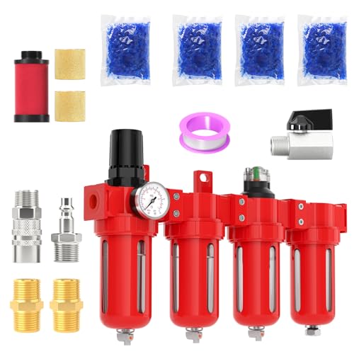 MEANLIN 1/2" NPT Industrial Grade 4 Stage Aluminum Air Drying System, Coalescing Filter, Double Particulate Filter, Desiccant Dryer and Air Regulator,Manual Drain For Plasma Cutter and Paint Spray - color: Double Particulate Filter, size: 1/2"NPT